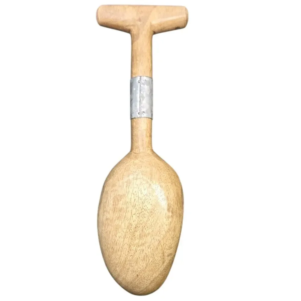 Vintage Primitive Wooden Grain Scoop T-Handle Hand Carved Flour Sugar Shovel
